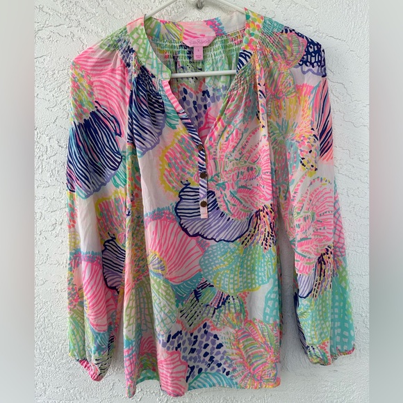 Lilly Pulitzer Silk Elsa In Roar of the Seas Button Down Blouse Small - Picture 2 of 11